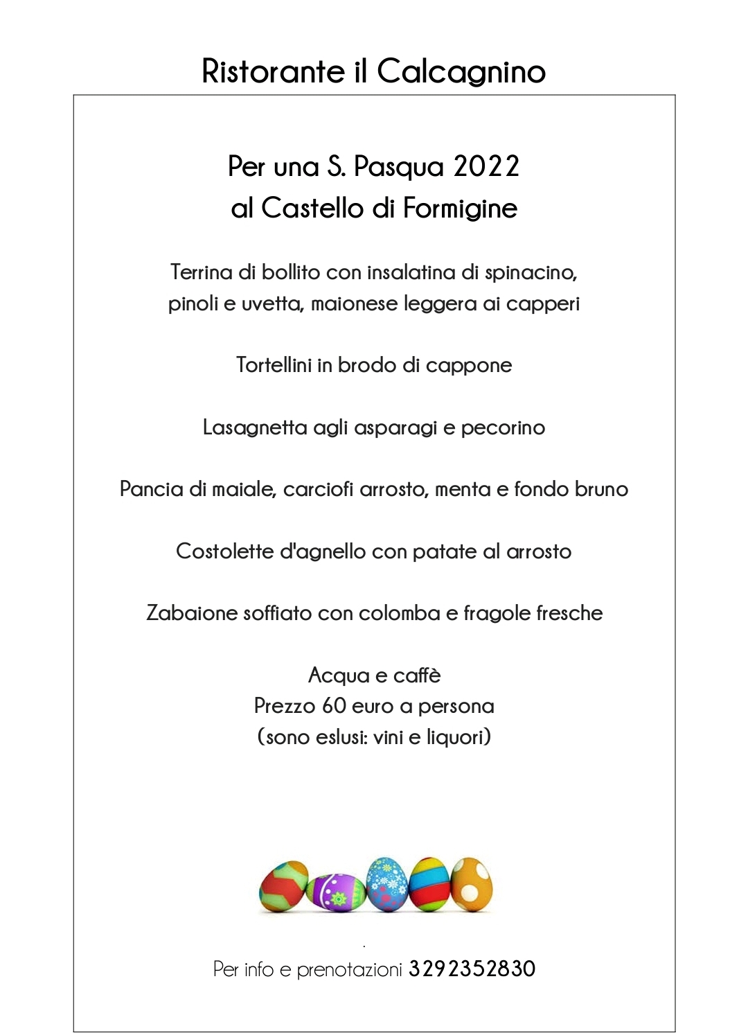 risotrante il calcagnino menu pasqua 2022