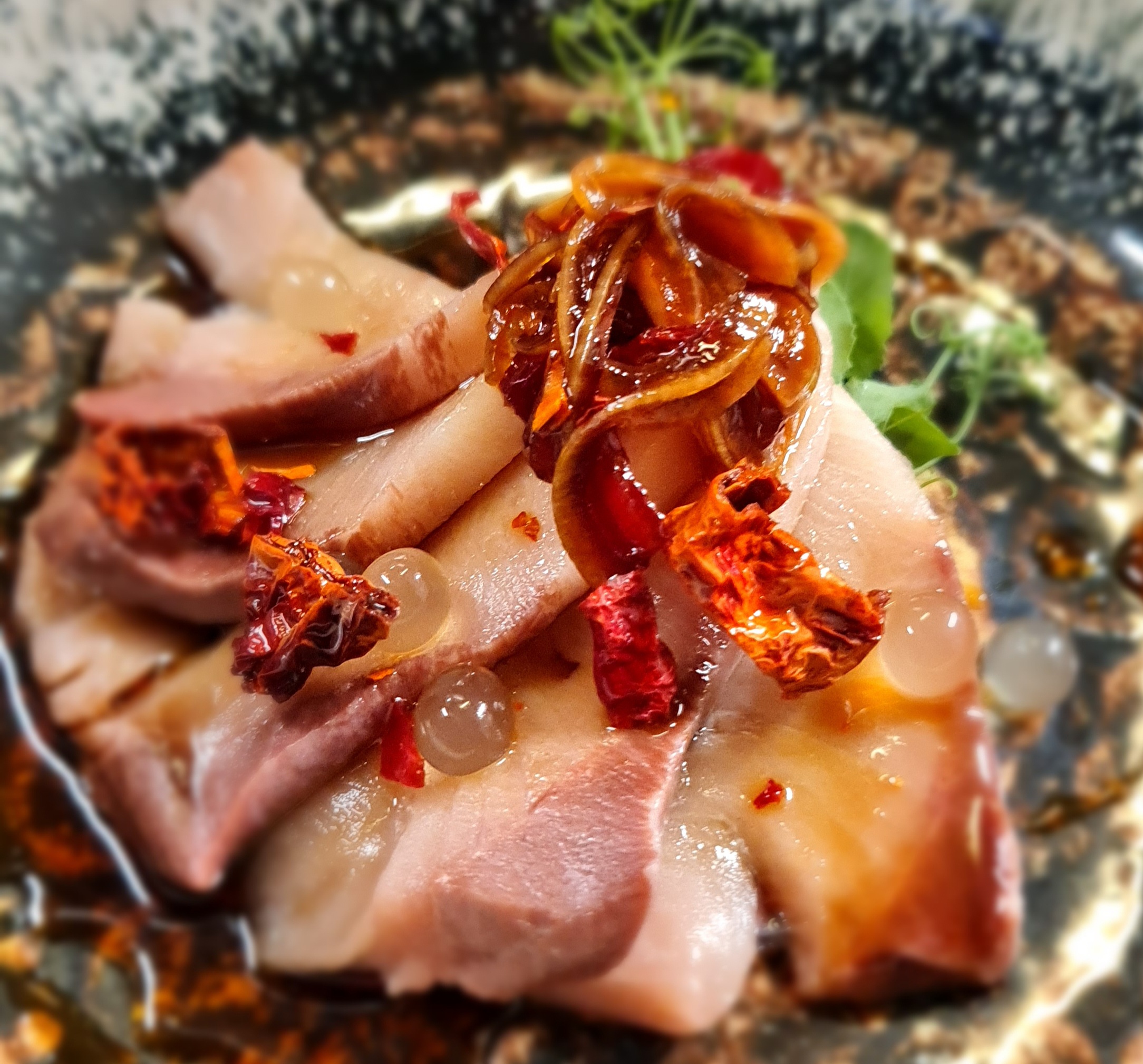 ristorante il calcagnino Ceviche di Ricciola peperone crusco tropea