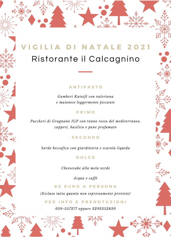 Ristorante il Calcagnino menù Vigilia di Natale 2021