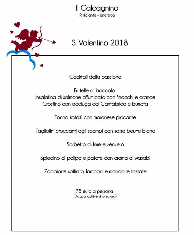 Menù San Valentino 2018